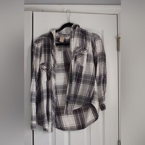 Faded Glory Gray and White Plaid Shirt